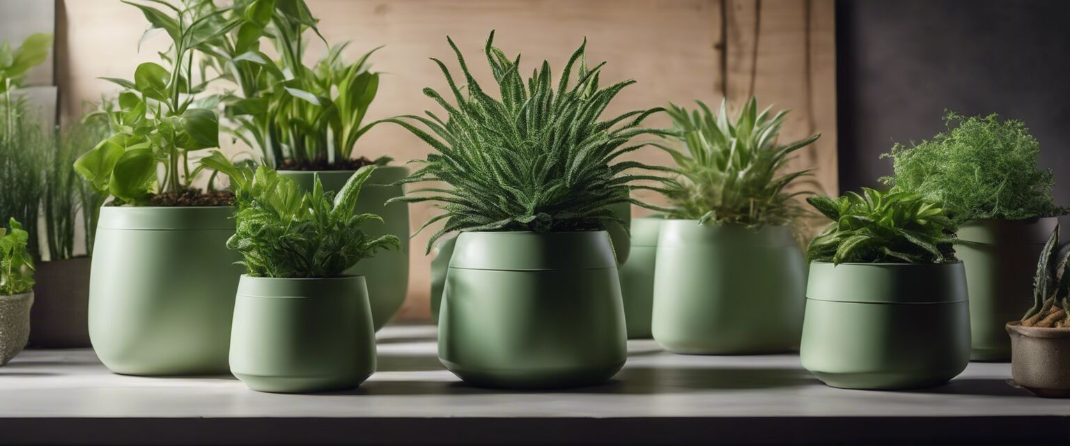 Various green plants in eco-friendly pots