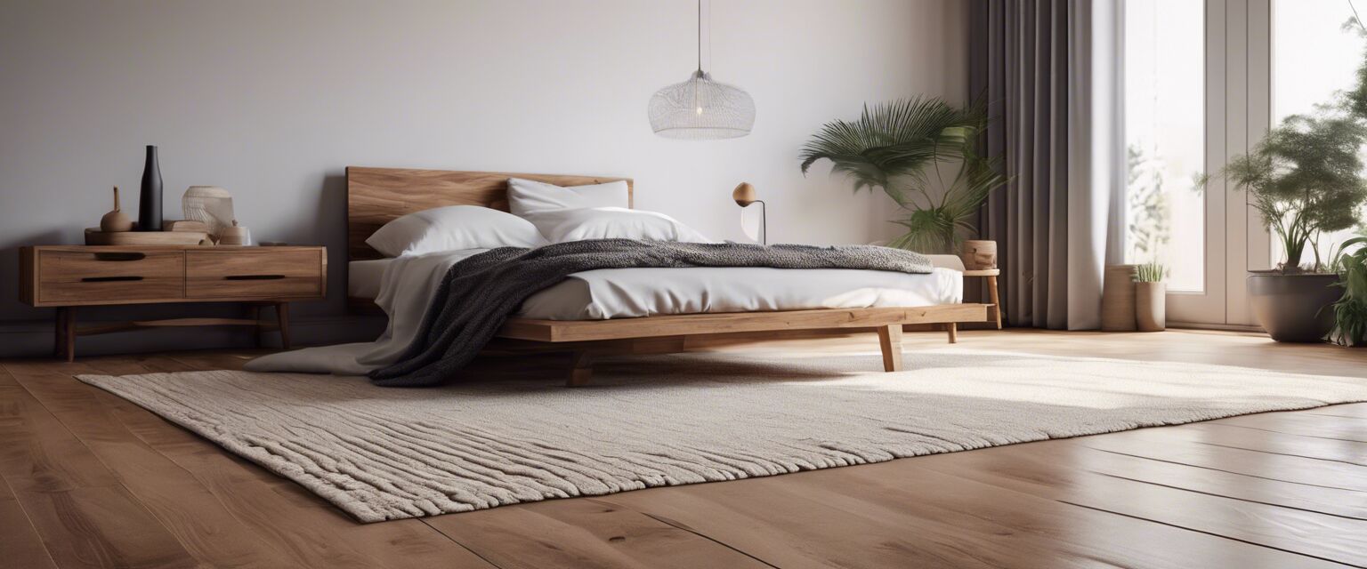 Tapis en fibres naturelles dans une chambre minimaliste